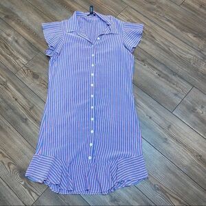 Aqua Nautical Striped Dress Flutter Sleeves Small